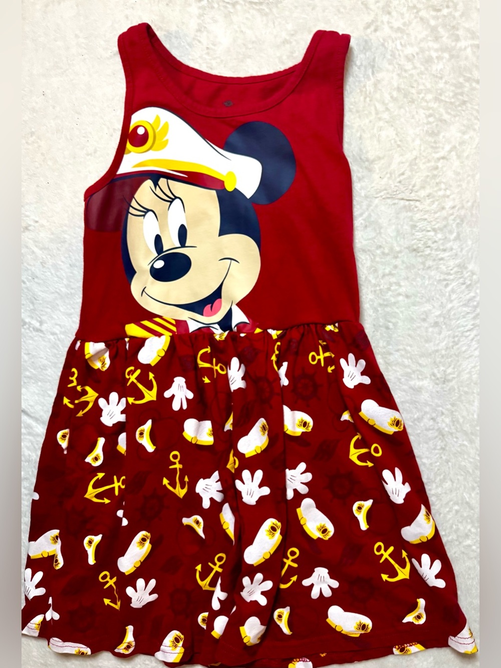 Disney Cruise Lines Red Minnie Mouse Nautical Print Kids Sleeveless Dress size 6